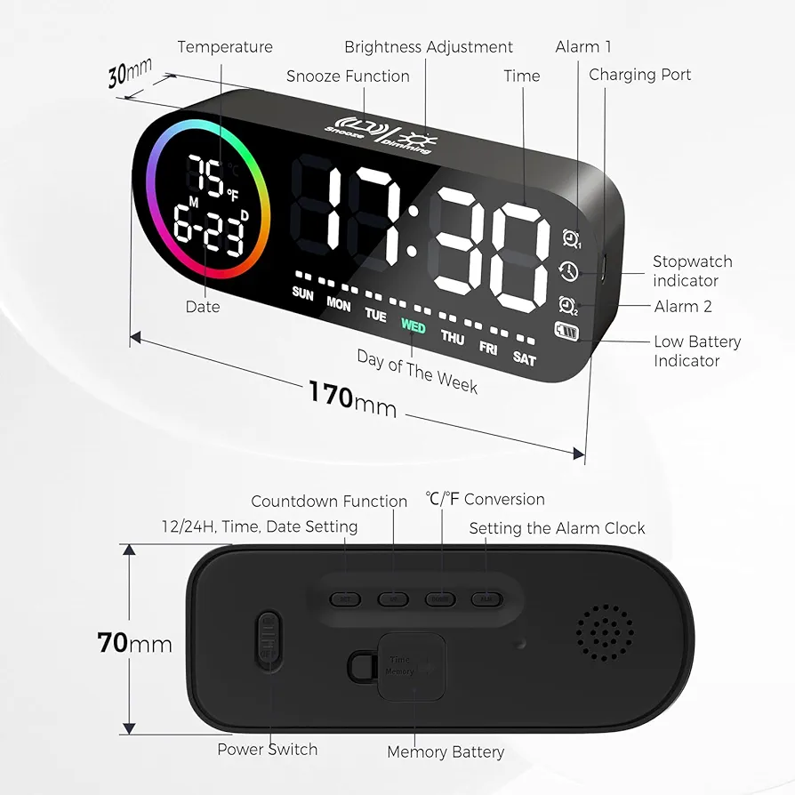 RUISUNG RS-2708 digital LED clock - صورة 3