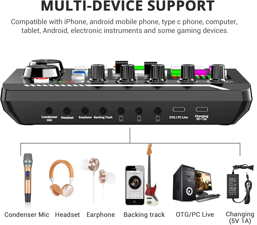Facmogu F998 Live Sound Card Audio Mixer - صورة 3